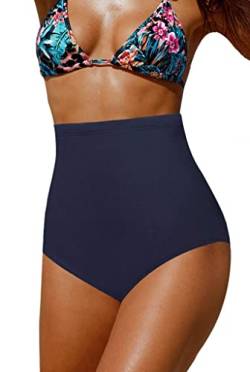 Misfuso Damen Badeshorts Badehose Hohe Taille Bauchkontrolle Kurze Badehose Badeanzug Schwimmhose Bikinihose Dunkelblau S von Misfuso