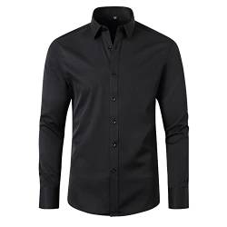 Misfuso Herren Business Hemd Langarm Bügelfreies, Herren Hemd Slim fit Polyester Hemd Stretch Langarmhemden Einfarbige Hemden, Eu-Größ: M, Schwarz von Misfuso