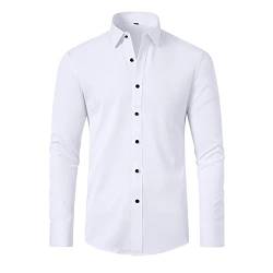 Misfuso Herren Business Hemd Langarm Bügelfreies, Herren Hemd Slim fit Polyester Hemd Stretch Langarmhemden Einfarbige Hemden, Eu-Größ: S, Weiß von Misfuso