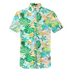 Misfuso Herren Hawaii Hemd Kurzarm Sommer Hemd Männer Aloha Shirt mit Blumenmuster Print, Baumwolle Hawaiihemd Regular fit, Bequem und Atmungsaktiv Blume1 L von Misfuso