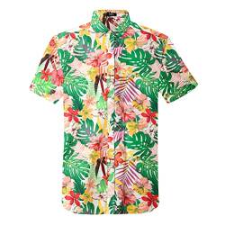 Misfuso Herren Hawaii Hemd Kurzarm Sommer Hemd Männer Aloha Shirt mit Blumenmuster Print, Baumwolle Hawaiihemd Regular fit, Bequem und Atmungsaktiv Blume2 L von Misfuso