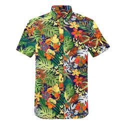 Misfuso Herren Hawaii Hemd Kurzarm Sommer Hemd Männer Aloha Shirt mit Blumenmuster Print, Baumwolle Hawaiihemd Regular fit, Bequem und Atmungsaktiv Blume3 M von Misfuso