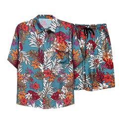 Misfuso Herren Hawaii Hemd Kurzarm mit Kurzer Hose Sommer Hemd Männer Aloha Shirt mit Blumenmuster Print, Baumwolle Hawaiihemd Regular fit, Bequem und Atmungsaktiv Blume5 L von Misfuso