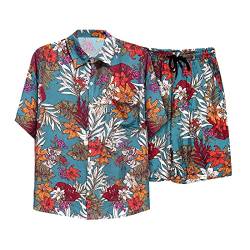 Misfuso Herren Hawaii Hemd Kurzarm mit Kurzer Hose Sommer Hemd Männer Aloha Shirt mit Blumenmuster Print, Baumwolle Hawaiihemd Regular fit, Bequem und Atmungsaktiv Blume5 M von Misfuso