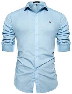 Misfuso Herren Hemd Freizeithemd Langarm Hemden Slim fit Reine Farbe Blau XL von Misfuso