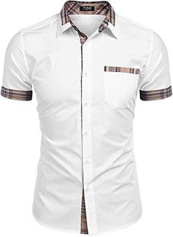 Misfuso Herren Hemd Kurzarm Slim Fit Freizeit Business Hemden Kragen Plaid spleißen Hemden für Männer Weiß L von Misfuso