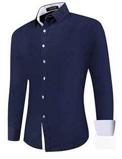 Misfuso Herren Hemd Slim Fit Langarm Hemden Männer Freizeit-Hemd für Freizeit Business Hochzeit mit Kontrast Navyblau 3XL von Misfuso