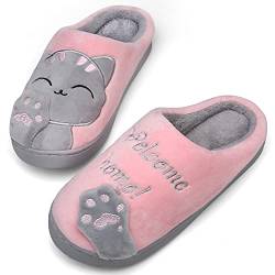 Mishansha Damen Hausschuhe Winter Plüsch Indoor Pantoffeln rutschfeste Weiche Bequeme Memory Schaum Slippers Cartoon, Pink 39/40 EU=40/41 CN von Mishansha