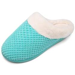 Mishansha Hausschuhe Damen Winter Memory Foam Pantoffeln Plüsch Warme Kuschelige Slippers Grün 36/37 von Mishansha