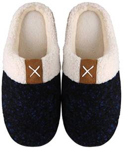 Mishansha Memory Foam Hausschuhe Herren Damen Winter Pantoffeln Wärme Plüsch Fell Leicht Weich rutschfeste Harte Sohle Indoor & Outdoor Slippers für Frauen Männer(Blau, 42/43 (Herstellergröße 290 mm)) von Mishansha