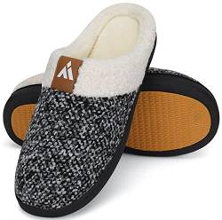 Mishansha Memory Foam Hausschuhe Herren Damen Winter Warm Pantoffeln Leicht rutschfeste Harte Sohle Slippers mit Plüsch, Grau Weiß 37 EU von Mishansha