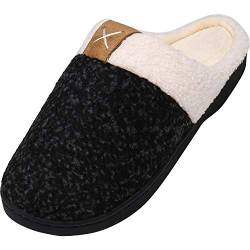 Mishansha Memory Foam Hausschuhe Herren Weich Wärme Kurzer Plüsch Pantoffeln Flexible Rutschfesten Stoßdämpfend Home Slippers Drinnen Draußen, Schwarz 38/39 EU von Mishansha