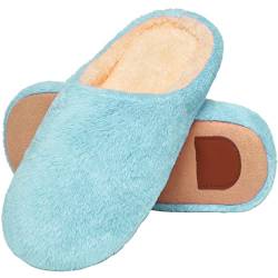 Mishansha Warme Hausschuhe für Herren Damen Weiche Plüsch Pantoffeln Unisex Erwachsene Ultra Leicht Bequeme Slippers, Blau 35/36 CN=36/37 EU von Mishansha