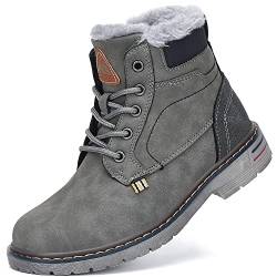 Mishansha Winter Stiefel Jungen Warm Gefüttert Boots Mädchen Outdoor Winter Schuhe Kinder Winter Schnürstiefel, Grau 33 von Mishansha