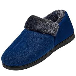 Mishansha Winter Wärme Hausschuhe Mann Memory Foam Pantoffeln Plüsch Pantoffel Non-Slip Gummisohle Weite Leichte Slippers, Unisex Tiefes Blau 45 von Mishansha