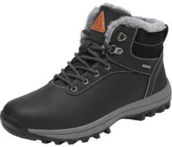 Mishansha Winterschuhe Warm Gefüttert Herrenstiefel Kurzstiefel Schnürung Herren Stiefeletten Männer Waterproof Hoch Sneakers Freizeit Winter Herrenschuhe(Schwarz, 45 EU) von Mishansha