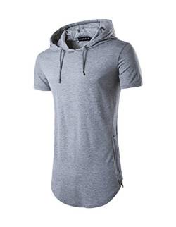 Herren Hipster Hip Hop Hoodies Seitlicher Reißverschluss T-Shirt Casual Baumwolle Pullover Hoodies Shirts - Grau - XX-Large von Miskely