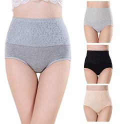 Misolin Damen Slips Baumwolle Panties Hoher Taille Unterhosen Taillenslip Gemütlich Unterwäsche Schwarz/Grau/Beige 3er Pack Tag 4XL (EU 48-50) von Misolin