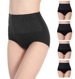 Misolin Damen Slips Baumwolle Panties Hoher Taille Unterhosen Taillenslip Gemütlich Unterwäsche Schwarz 4er Pack Tag XL (EU 36-38) von Misolin