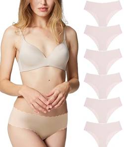 Misolin Damen Slips Nahtlos Unterwäsche Bikinis Taillenslips Seamless Unsichtbare Dehnbare Bequeme Panties Hipsters 6 Pack,Beige M von Misolin