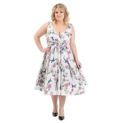 Miss Lavish London Frauen Plus Größe Kleider Retro Swing Blumen Rockabilly 40s und 50er Jahre Vintage Brautjungfer Kleid [BLUMEN-WEISS-52] von Miss Lavish London