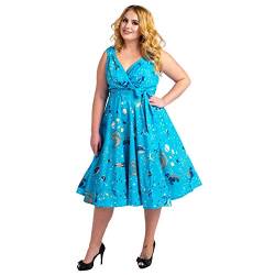 Miss Lavish London Frauen Plus Größe Kleider Retro Swing Blumen Rockabilly 40s und 50er Jahre Vintage Brautjungfer Kleid [GALAXIS-TURQ-48] von Miss Lavish London