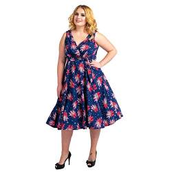 Miss Lavish London Frauen Plus Größe Kleider Retro Swing Blumen Rockabilly 40s und 50er Jahre Vintage Brautjungfer Kleid [SCHMETTERLING-MARINE-52] von Miss Lavish London