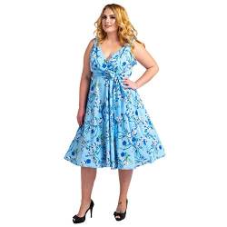 Miss Lavish London Frauen Plus Größe Kleider Retro Swing Blumen Rockabilly 40s und 50er Jahre Vintage Brautjungfer Kleid [VOGEL-BLAU-54] von Miss Lavish London