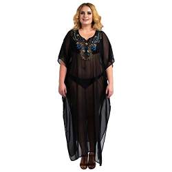 Miss Lavish London Kaftan Hand Bestickt Kaftan Strand Abdeckung Ups Kimono Sommer Maxi Kleider [141-Schwarz EU 46-50] von Miss Lavish London