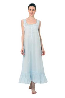 Miss Lavish London viktorianisch Stil Nachthemd Ärmellos Lang Nachtwäsche Frauen Baumwolle Jahrgang Nachthemd, Blau, 44 von Miss Lavish London