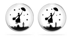 Miss Lovie ® Lustige Ohrringe Damen Ohrringe Handmade Mary Poppins Witzig Ohrstecker Cabochon Edelstahl Schwarz Weiß - Passend zu Mary Poppins Kostüm Damen Erwachsene von Miss Lovie