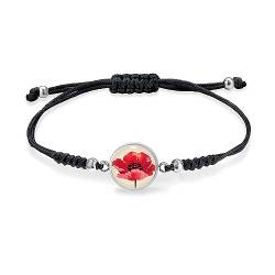 Miss Lovie Armband Mohnblume Armband Damen Stoff Armband Mädchen Damen Armband Silber Mit Edelstahl Cabochon Anhänger Geschenke Für Freundinnen Geburtstagsgeschenk Für Frauen von Miss Lovie