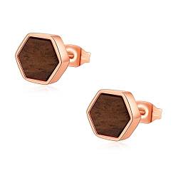 Miss Lovie Ohrringe Rosegold Holzohrringe Damen Holz Ohrstecker Ohrringe Geometrisch Hexagon 8mm Geburtstagsgeschenke Für Eine Frau Weihnachtsohrringe von Miss Lovie