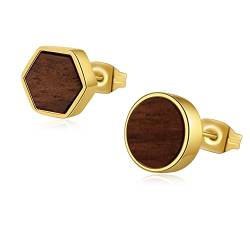 Ohrringe Gold Edelstahl Holzohrringe Damen Holz Ohrstecker Ohrringe Geometrisch 8mm Hexagon Kreis Beste Schwester Geschenke von Miss Lovie