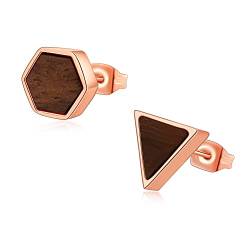 Ohrringe Rosegold Ohrringe Damen Edelstahl Ohrringe Damen Holzohrringe Damen Holz Ohrstecker Ohrringe Geometrisch Hexagon Dreieck 8mm Frauen Geschenk von Miss Lovie