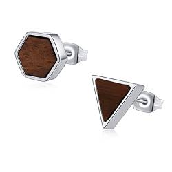 Ohrringe Silber Edelstahl Holzohrringe Damen Holz Ohrstecker Ohrringe Geometrisch Hexagon Dreieck 8mm Geschenke Zum 30 Geburtstag Frau von Miss Lovie