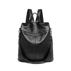 Miss Lulu Damen Rucksack Anti Diebstahl Wasserdicht Schultertasche Tagesrucksack Multifunktion Soft PU Leder Casual Daypack M Schwarz von Miss Lulu