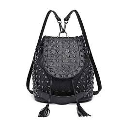 Miss Lulu Mode Rucksack Handtaschen für Frauen Schultergurt mit Kette Kunstleder Studded Geprägt Schädel Schwarz von Miss Lulu