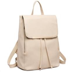 Miss Lulu Rucksack Damen Klein Wasserdicht Rucksack Cityrucksack Backpack Women Modern Backpack Damen PU Leder für Reisen Arbeit Schule (Beige) von Miss Lulu