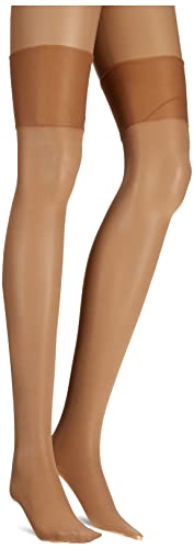 Miss O Damen 1 Paar Glänzend Gesäumt Strapse Strümpfe 15 Den, S-M, Beige/Schwarze Naht von Miss O