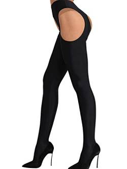 Miss O Damen Strip Panty Straps Strumpfhose in Schwarz mit Hochglanz-Finish - 200 Denier - Polyamid & Elasthan - XL von Miss O