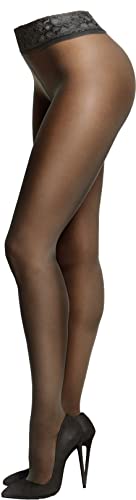 Miss O Ouvert Strumpfhose, offenem Schritt mit Spitzenbund 20den, Beige, Large / X-Large von Miss O