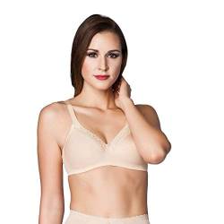 Miss Perfect Dessous Damen Body Trim Soft BH ohne Bügel Damen BH bügellos Bequemer BH Baumwolle bügelloser Spitzen BH in Hautfarben Größe 105C von Miss Perfect