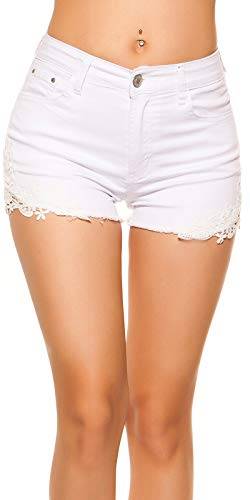 Miss RJ High Waist Jeans Shorts Kurze Hose Shorts Kurzehose mit Stikerei (Weiß, L) von Miss RJ