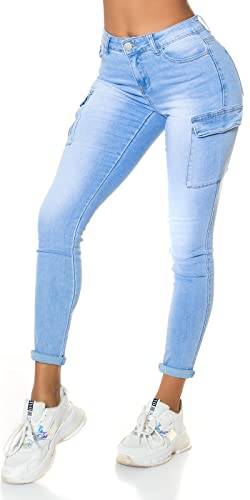 Miss RJ Jeans Damen High Waist Skinny Jeans Jeanshose CargoJeans mit Seitentaschen (42, Hellblau) von Miss RJ