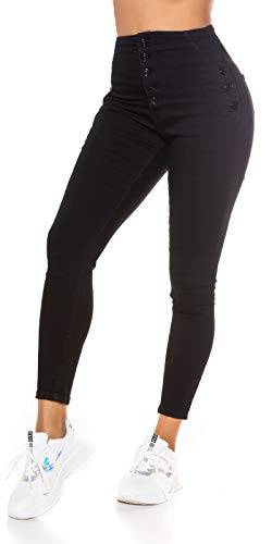 Miss RJ Jeans Damen High Waist Skinny Jeans Jeanshose mit Knöpfen (Schwarz, 40) von Miss RJ