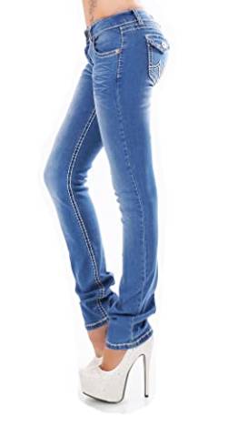 Miss RJ Jeans Damen Skinny Jeans Flap Pocket Dicke Nähte Jeanshose (36, Blau) von Miss RJ