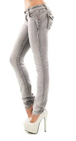 Miss RJ Jeans Damen Skinny Jeans Flap Pocket Dicke Nähte Jeanshose (36, Grau) von Miss RJ