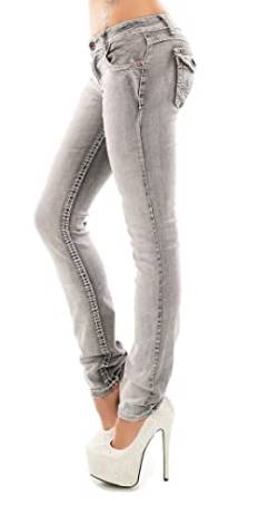 Miss RJ Jeans Damen Skinny Jeans Flap Pocket Dicke Nähte Jeanshose (38, Grau) von Miss RJ