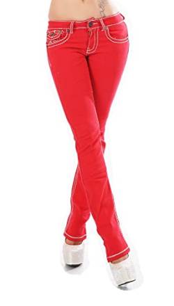 Miss RJ Jeans Damen Skinny Jeans Flap Pocket Dicke Nähte Jeanshose (42, Rot) von Miss RJ